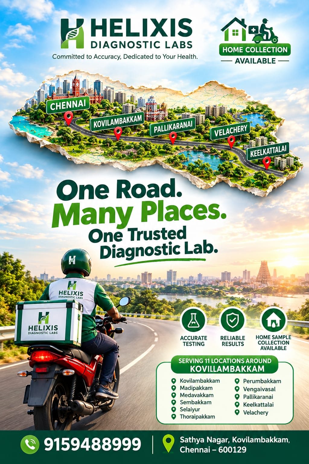 One road, many places, one trusted diagnostic lab. Serving 11 locations around Kovilambakkam.